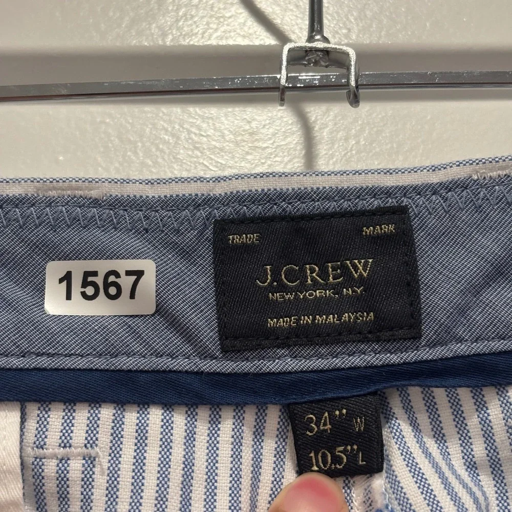 J.Crew Mens 34 Seersucker Shorts Blue White Striped Cotton Preppy Summer 10.5 In